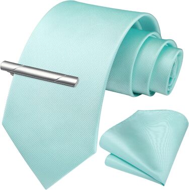 Краватка та нагрудна хустинка для весілля HISDERN: набір однотонних аксесуарів для чоловіків, різних кольорів, універсальний розмір (м'ятний)