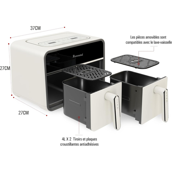 Фритюрниця повітряна Runnatal Dual Zone 8L з подвійними камерами, 2100W, 14 функцій, з антипригарним покриттям