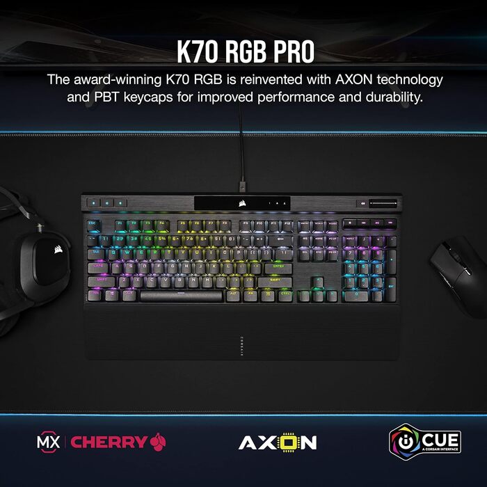 Механічна ігрова клавіатура Corsair K70 MAX RGB з перемикачами MGX, регульованою точкою активації, клавішами PBT Double-Shot, сумісна з iCUE, QWERTY NA розкладка, сталево-сірий колір