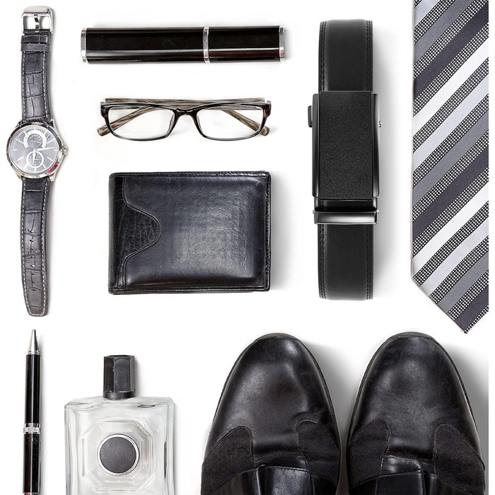 Чоловічий шкіряний ремінь Flintronic з автоматичною пряжкою, ширина 3.5 см, довжина 130 см, з лінійкою та брелоком, чорний