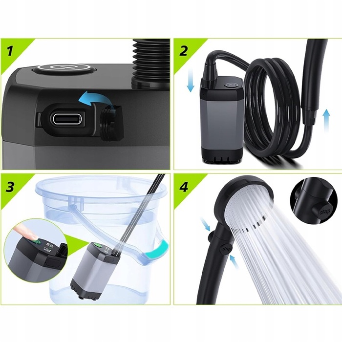 Бездротовий туристичний душ для кемпінгу з насосом та LED-індикатором