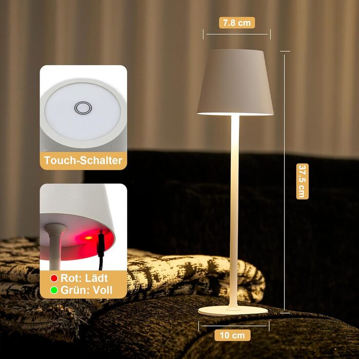 Настільна світлодіодна лампа DEELUX акумуляторна, димова, з регулятором яскравості, 3 режими світла (2700K/3600K/5000K), USB-C, водонепроникна IP44, для дому та вулиці