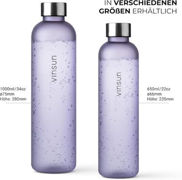 VINSUN Water Bottle 650ml, 1000ml, 1500ml - Leak-proof, Carbonated Beverage Safe, BPA-free, Tritan - Lightweight Water Bottle for Sports, Outdoors, School, Cycling, Office (1000 ml, Purple)