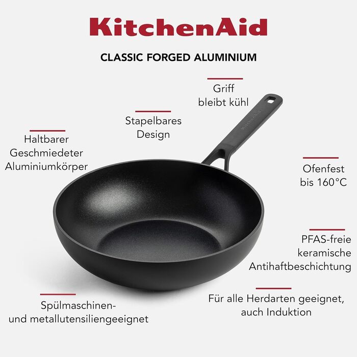 Млинцева пательня KitchenAid Classic Forged 24 см, анодований алюміній, керамічне антипригарне покриття без PFAS, для індукції, духовки та посудомийки, чорна