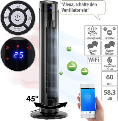 Вентилятор Sichler: Турбо-вентилятор з іонізатором, Wi-Fi, керуванням через додаток та голосовими помічниками (Siri, Alexa, Google Assistant)