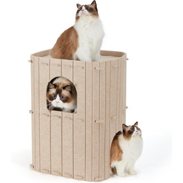 Cat Cave, Stable Cat Cave Made of High-Quality Felt, 3-Layer Indoor Cat House, Cat Cave for Sleeping, Playing and Hiding, Felt Cave Beige, 45 x 37 x 60cm, Large