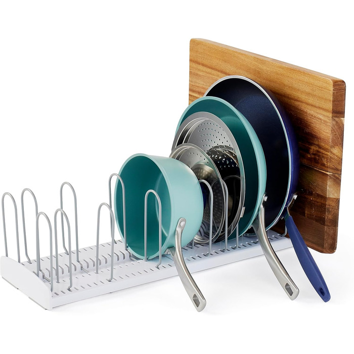 YouCopia StoreMore Expandable Pan Lid Organizer Rack, Adjustable for Pot Lids and Pans, 31.8 in - 55.9 in Wide, White