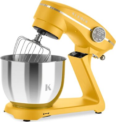 Кухонний комбайн KLAMER 1800W, планетарний міксер для тіста з чашею з нержавіючої сталі 6л (Premium Yellow)