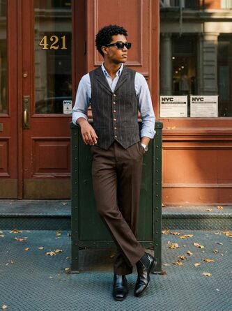 Чоловічий жилет для костюма Slim Fit в клітку з вовни Твід, для весілля, ділових зустрічей, смокінгу, кавового кольору