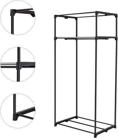 GIANTEX Wardrobe Clothes Closet with Clothes Rod & Shelf, Folding Closet 74 x 50 x 172 cm, Clothes Rack Metal Frame with Dust Cover, for Bedroom Dressing Room (Black)