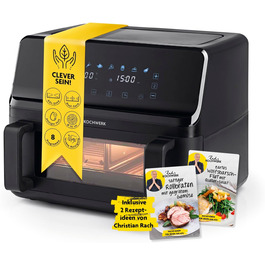 Фритюрниця RACHS KOCHWERK Vario-Doppelkammer 9 л з роздільною камерою, сенсорним екраном та 8 програмами | Електрична фритюрниця без олії, Smart-Cook, чорний колір