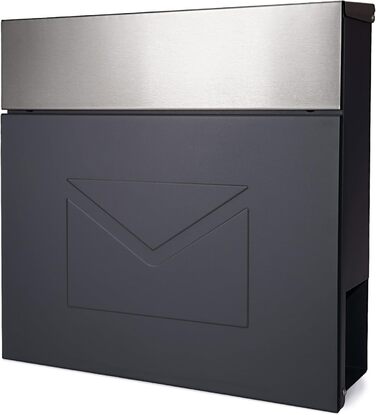 Поштовий ящик Verda з газетницею, нержавіюча сталь, антрацит, 37x37x11 см, з вікном, ключами та табличкою для імені - сучасний вуличний поштовий ящик