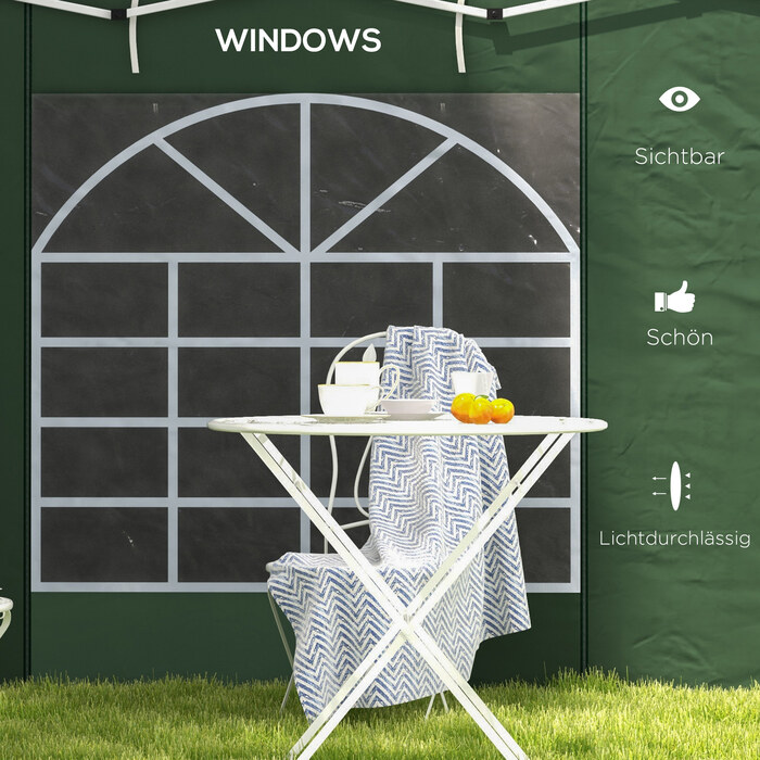 Outsunny 2-Piece Side Panels for Gazebo 3x3/3x6 m, Side Wall with Window and Velcro Closure, Waterproof Side Walls Made of Oxford Fabric, as Wind and Privacy Barrier for Party Tent, Green | Aosom