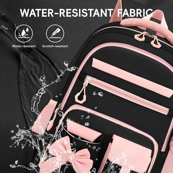 Шкільний рюкзак для дівчинки 3 в 1: рюкзак, ланч-бокс, пенал. Kawaii дизайн, 3-7 клас, антикрадійний, 24L (рожево-чорний)