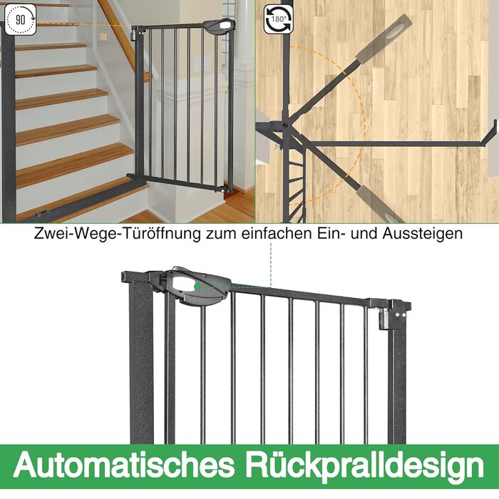 Захист для сходів Subtlety без свердління: сітка для дітей, собак, котів. ABS-пластик, сталеві труби. Автоматичне відключення. Білий (чорний, 75-85см)