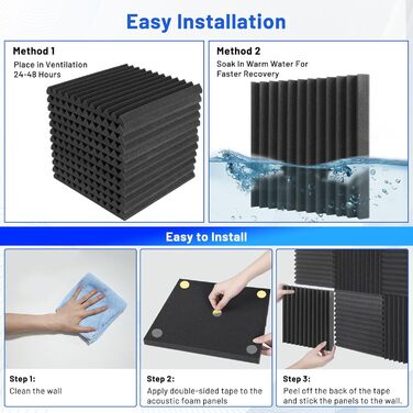 Акустичний поролон для звукоізоляції 30x30x2.5 см, шумопоглинаючі панелі з самоклейкою для студії та домашнього кінотеатру, набір 24 шт
