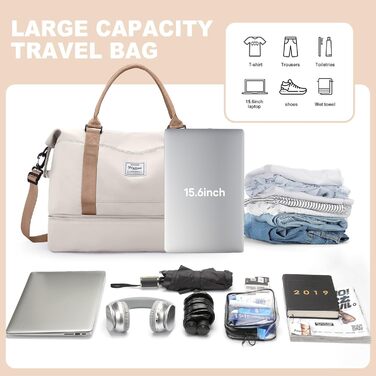 Спортивна сумка HPLQQ Weekender для ручної поїздки (Easyjet) 45x36x20 см, бежева. Дорожня сумка, сумка для фітнесу з відділенням для взуття