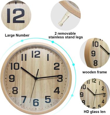 ALEENFOON 10 Inch Wood Clock Modern Silent Wall Clock Table Clock for Living Room Kitchen No Ticking Sounds Interior Clock Non-Ticking Wall Clocks Hanging Clock (Wooden)
