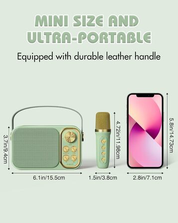 Караоке машина з 2 мікрофонами, портативна Bluetooth колонка для дітей та дорослих, 7 голосових ефектів, ідеально для вечірок та свят (зелена)