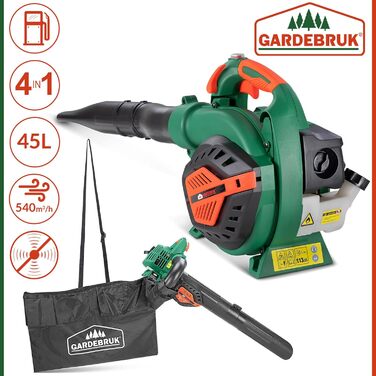 GARDEBRUK® 4-in-1 Leaf Blower - Gasoline, Blowing Speed 68m/s, 45L Collection Bag Included, Leaf Blower, Shredder, Garden Vacuum