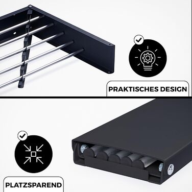 Настінна сушарка для білизни Vonia – компактна та складана – міцна, для ванної кімнати, балкону та маленьких квартир (Чорний, 80 x 40 см)