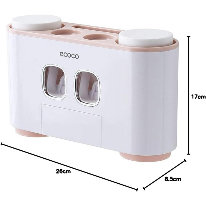 Автоматичний диспенсер пасти та тримач для зубних щіток MHTECH (рожевий) - комплект з 2 пастоущільнювачами, 4 стаканами, вміщує 5 щіток