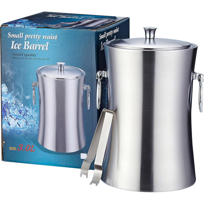Преміум еісберг з кришкою та щипцями: еісберг з нержавіючої сталі, 3 л, для шампанського, коктейлів, вечірок та відпочинку на природі