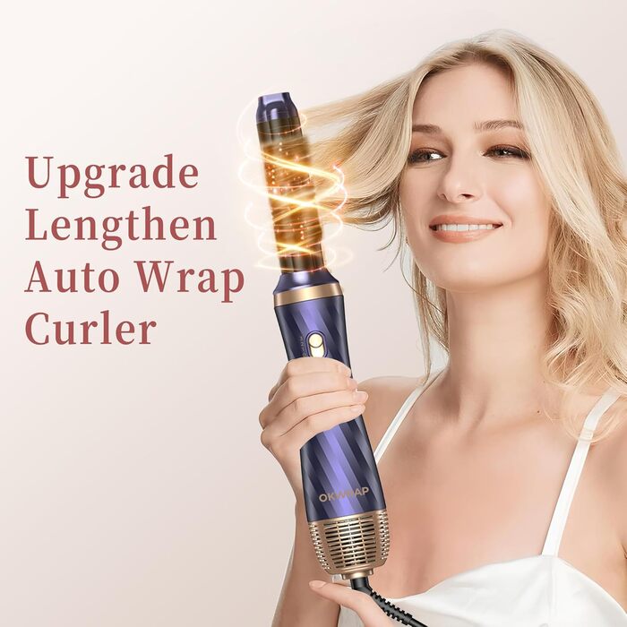 Набір для укладки волосся OKWRAP Airstyler 6 в 1: фен-щітка, автоматична завивка, об'ємні насадки, блакитний