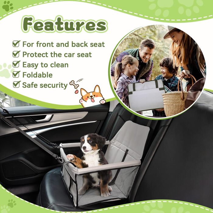 Автомобільний лежак для собак, сірий, 40x32x24 см, Oxford, дихаючий, знімний, складний