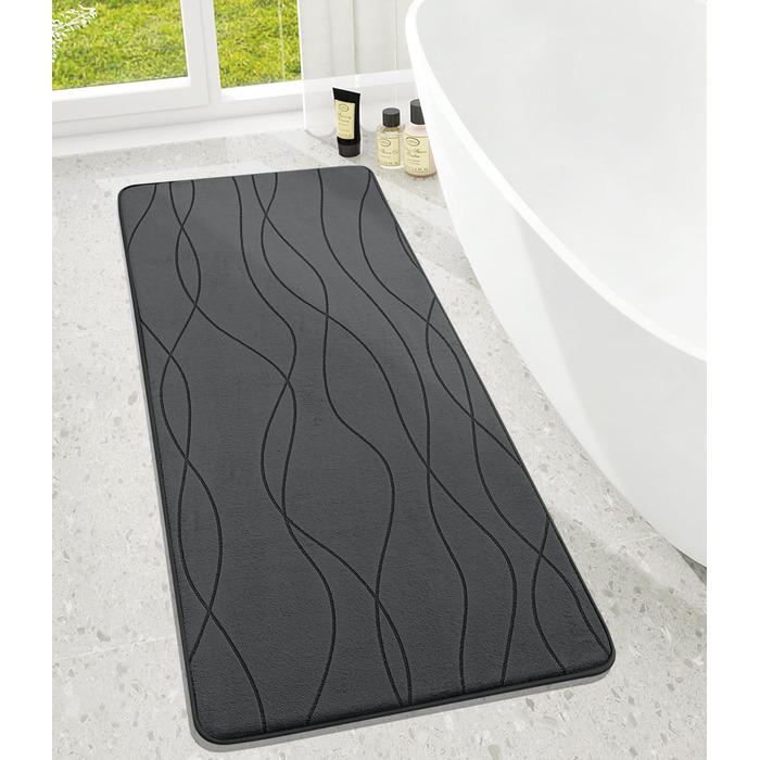 Килимок для ванної кімнати chakme з ефектом пам'яті (Memory Foam), протиковзкий та вологопоглинаючий, 60x150 см, темно-сірий