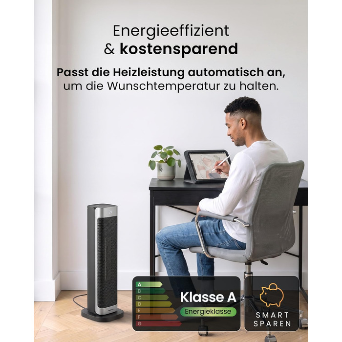 Керамічний тепловентилятор-тумба Pro Breeze ThermaCube Plus 2200W з термостатом, дистанційним керуванням та функцією обертання 65°, Eco-режим, захист від перекидання