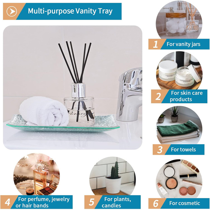 4-Piece Mosaic Glass Bathroom Accessories Set, Modern Luxury Bathroom Ensemble, including Soap Dispenser, Cotton Swab Holder, Toothbrush Holder, Vanity Tray (Shiny Blue) (Shiny Silver)