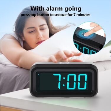 Цифровий будильник Timegyro з LED-дисплеєм, портативний для подорожей, настільний, 3 рівні яскравості, великий LED-дисплей 1.2' для спальні, вітальні, чорно-білий (чорно-синій)