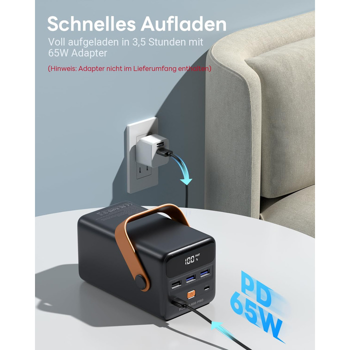 Powerbank 65W з USB-C, 50000mAh, LED дисплеєм, для ноутбуків, MacBook, телефонів (Samsung S23), чорний