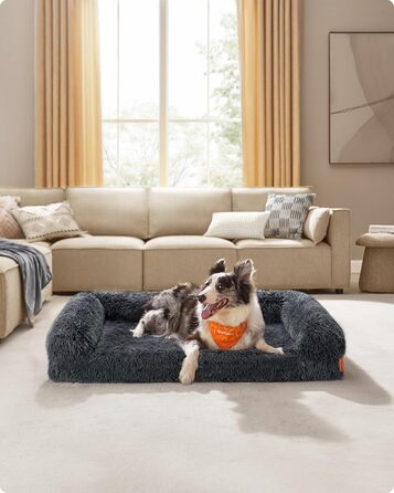 Feandrea FluffyHug Dog Bed, Dog Cushion Size XL, Dog Mat for Medium and Large Dogs, Dog Sofa with Ruffle Foam, Removable and Washable Cover, 106 x 80 x 23 cm, Ombré Grey PGW233G01 (XL (106 x 80 x 23 cm), dark grey)