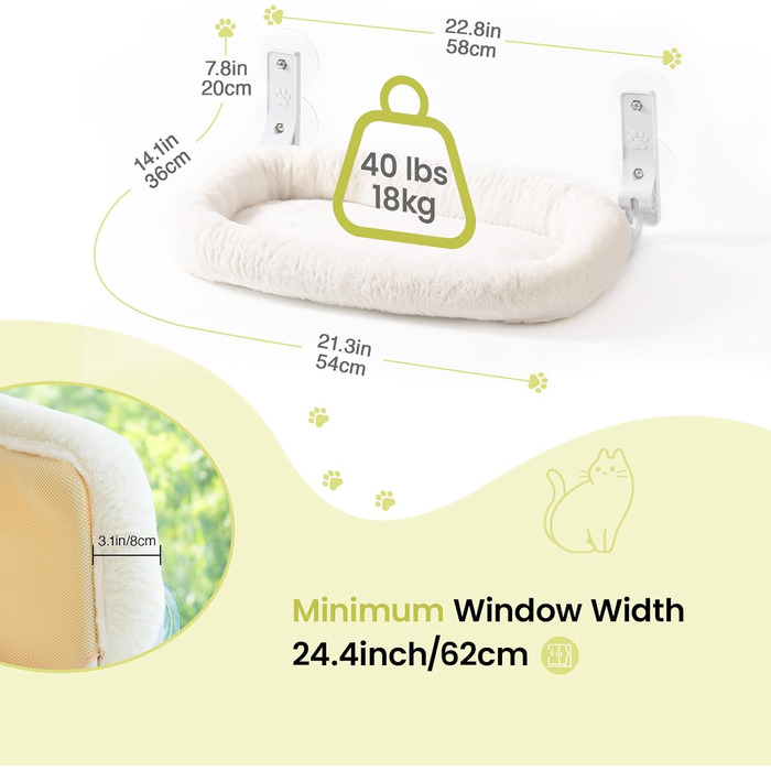 EWOOFUN Large Cat Hammock Window Perch - Removable Thick Cover - Foldable, Stable, 4 Strong Suction Cups, Holds 18kg (White), (Camel, M)