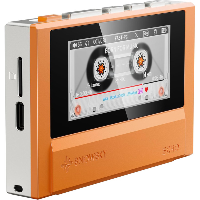 FiiO Echo Retro Hi-Res ЦАП-плеєр для аудіо, Bluetooth, 4.4мм, Кольоровий екран, Портативний DAP (Помаранчевий/Вечірній червоний у зигзаг)