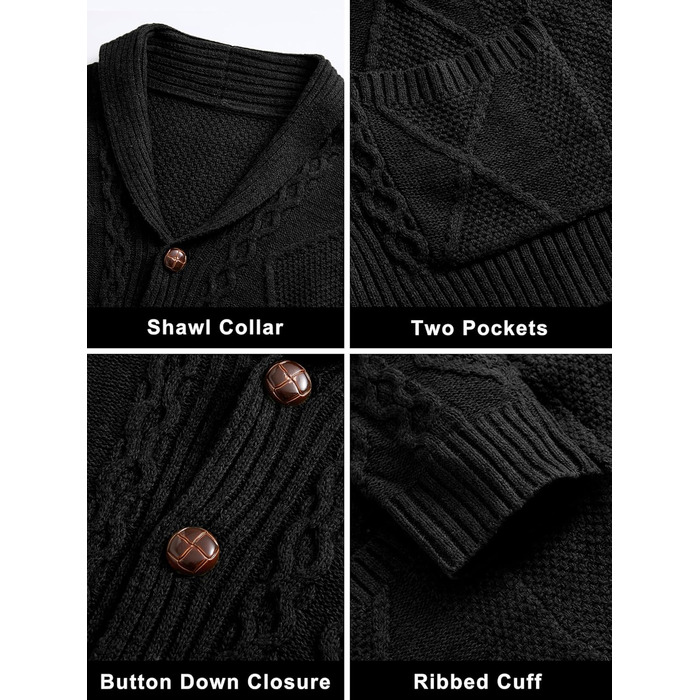 Чоловіча в'язана жилетка Comdecevis з коміром-шарфом, рельєфним в'язанням, на кнопках, з довгими рукавами, кишенями, темно-синього кольору (3XL)