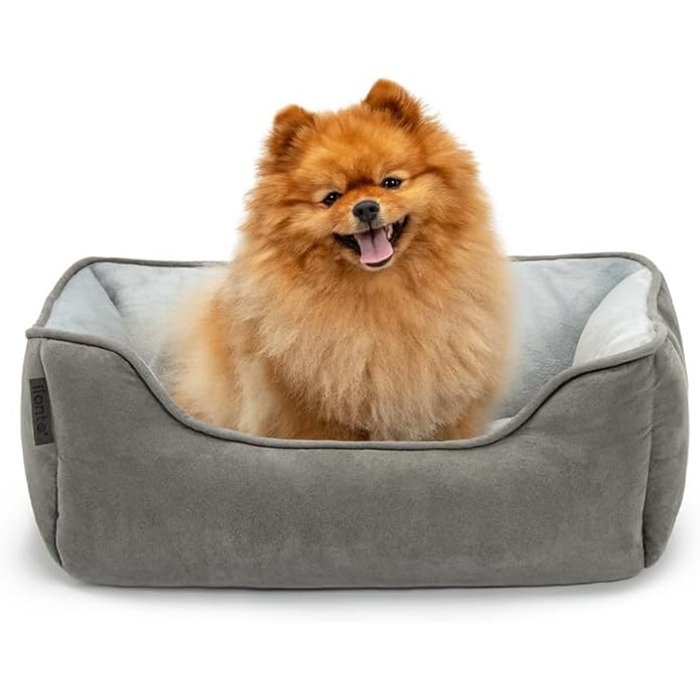 Ліжко для собак Lionto 2-в-1 з комфортним входом, м'яке домашнє ліжко для тварин, яке можна перевертати, для собак та котів, 60x50 см, подушка для собак з легкою у догляді оксамитовою обробкою, сірий L 60 x W 50 x H 22 cm Темно-сірий/Світло-сірий