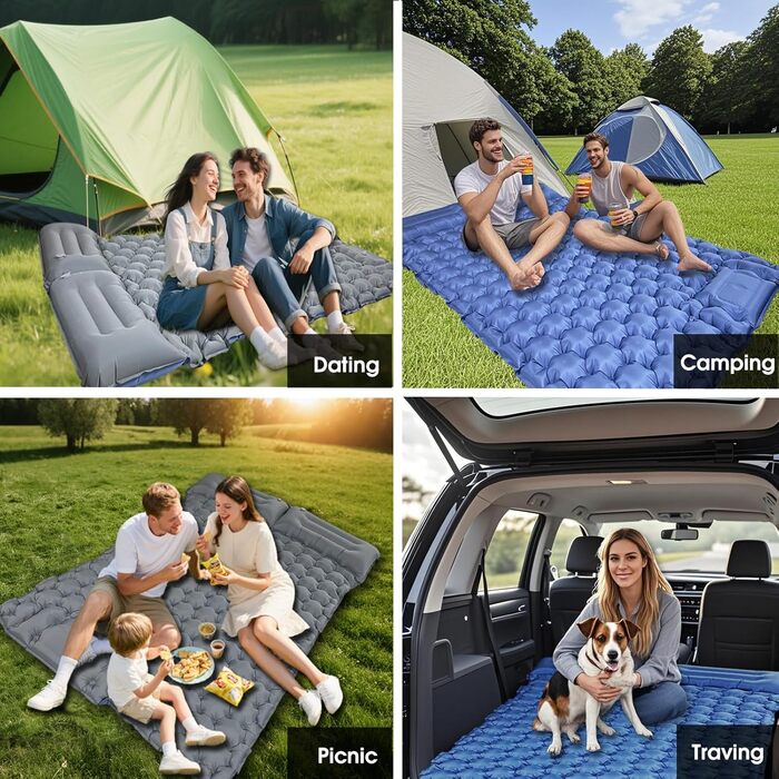iHEAT Self-Inflating Camping Sleeping Pad with Foot Pump, Ultralight Air Mattress with Pillow, Waterproof Compact Sleeping Mat for Outdoor, Hiking, Backpacking, Camping, Beach (Blue)
