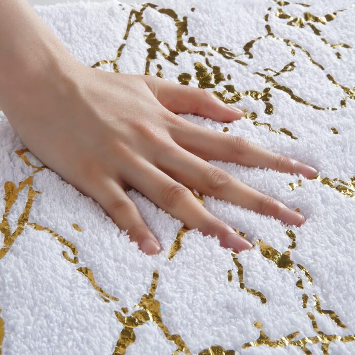 QJHOMO Non-Slip Bath Mat Washable Bathroom Rug, Gray Bathroom Carpet, Gold Decorative Rug Luxury Bathroom Accessories, Soft Microfiber Absorbent Bath Rug for Bathroom Bathtub, 40x60 cm
