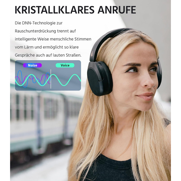 Edifier W830NB Бездротові навушники Over-Ear з ANC -45dB, 94 год. акумулятора, LDAC Hi-Res звук, Spatial Audio, швидка зарядка, Bluetooth V5.4 - Чорний
