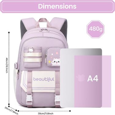 Дитячий рюкзак IvyH для дівчаток – велика місткість, водонепроникний, ідеальний для школи, 2-6 клас, фіолетовий