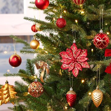 Набір прикрас для ялинки Shareconn: 106 шт., 24 кольори, міцні ялинкові кулі, декор для ялинки, свята, весілля (рубіново-червоний та золотий)