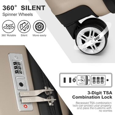 Набір валіз KONO 3 в 1: M, L, XL, розширюваний, з TSA-замком, з ABS+PC, золотий