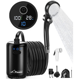 Портативна душова кабіна WADEO для кемпінгу з акумулятором та насосом, 10 режимів, 6000 mAh, 3 години роботи, подвійний цифровий дисплей, для відпочинку на природі, подорожей та саду (чорна)