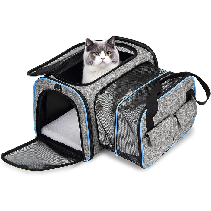 Розширювана переноска для котів та собак ALLSOPETS. Складана переноска для домашніх тварин, сумка-переноска для подорожей, походів, кемпінгу (Сірий, S)