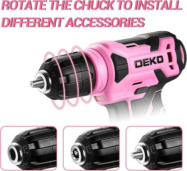 Акумуляторний шуруповерт-дрель DEKOPRO 8V 42шт з аксесуарами: ударний, LED, для дому, рожевий