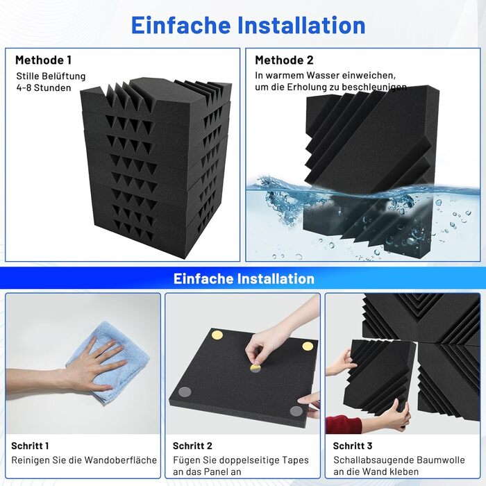 Акустичний поролон для шумоізоляції 30x30x5 см, звукопоглинаючі панелі для стін з клейкою основою, набір 32 шт. для студії звукозапису та домашнього кінотеатру
