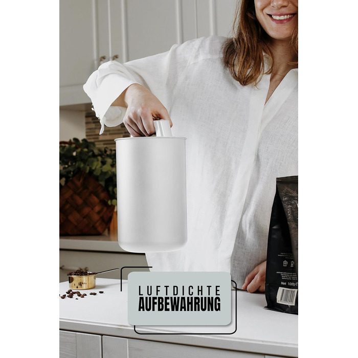 Контейнер для кави KC Kitchen & Co. на 1 кг, нержавіюча сталь, вакуумний клапан, 2800 мл, матовий білий